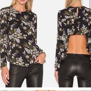 A.L.C. Cooper Long-Sleeve Floral Silk Top, Black Size 4